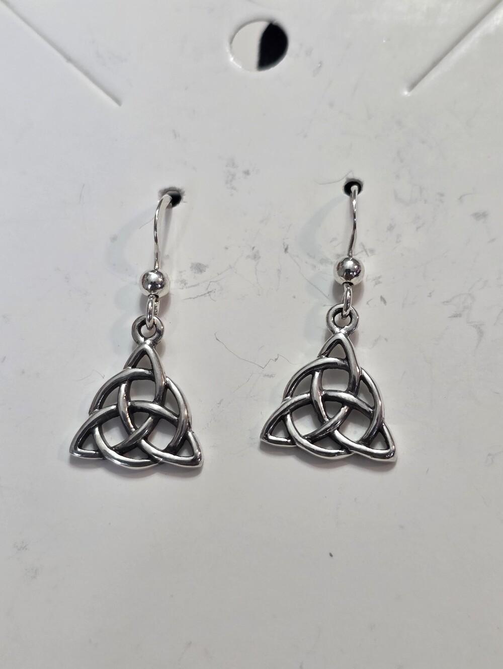 Sterling-Style Triquetra Celtic Knot Drop Earrings - Silver
